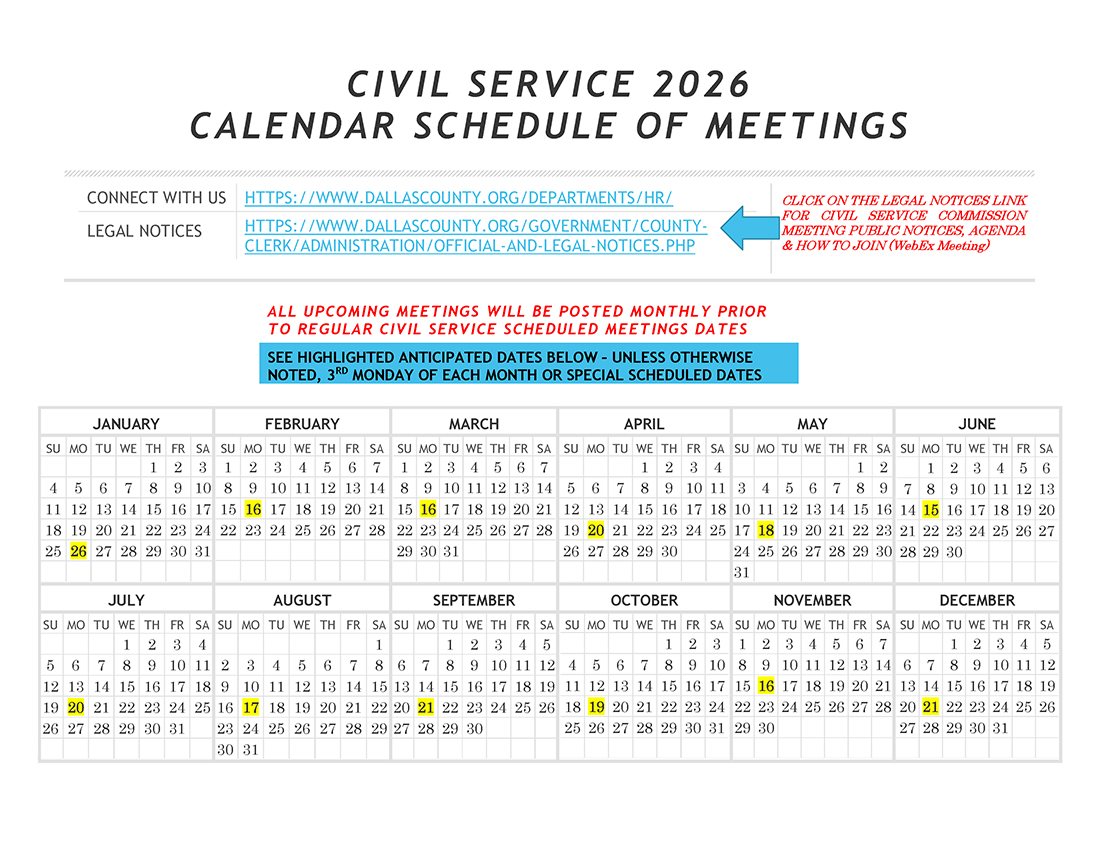 Civil Service Calendar Civil Service Calendar