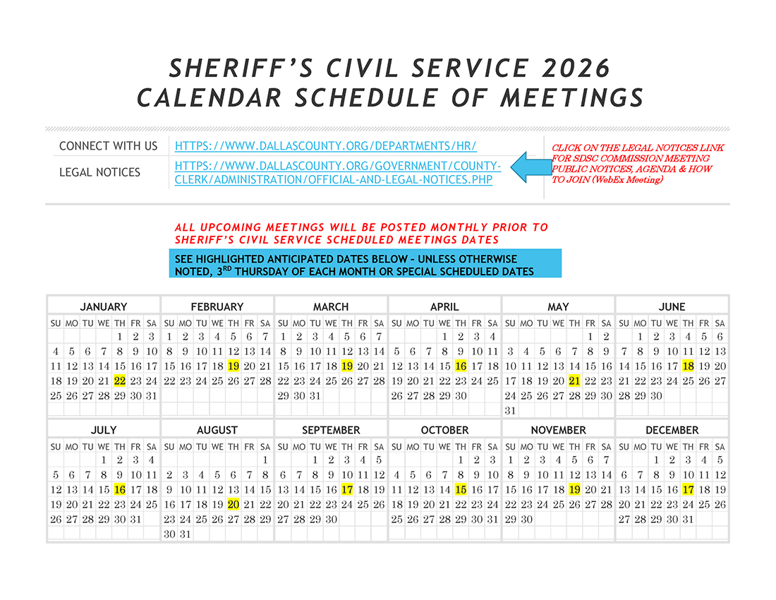 Sheriff's Civil Service Calendar Sheriff's Civil Service Calendar