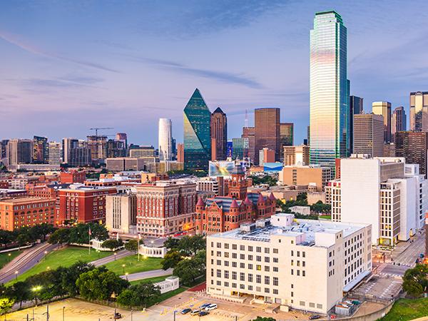 Aerial photo of dowtown Dallas and Dallas County buildings