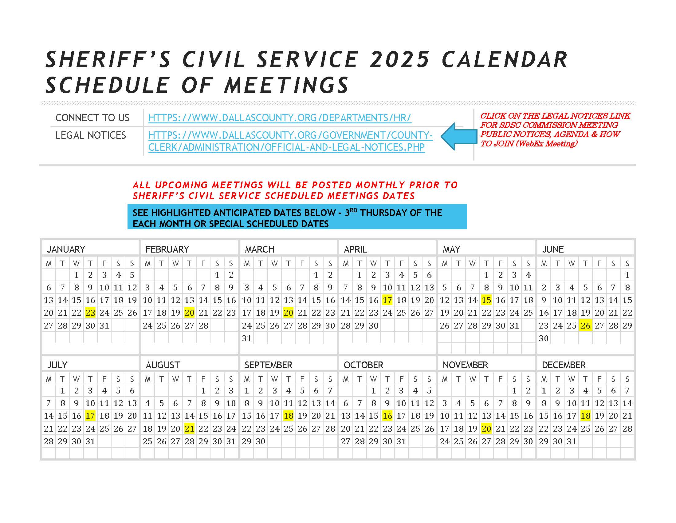 Sheriff's Civil Service Calendar