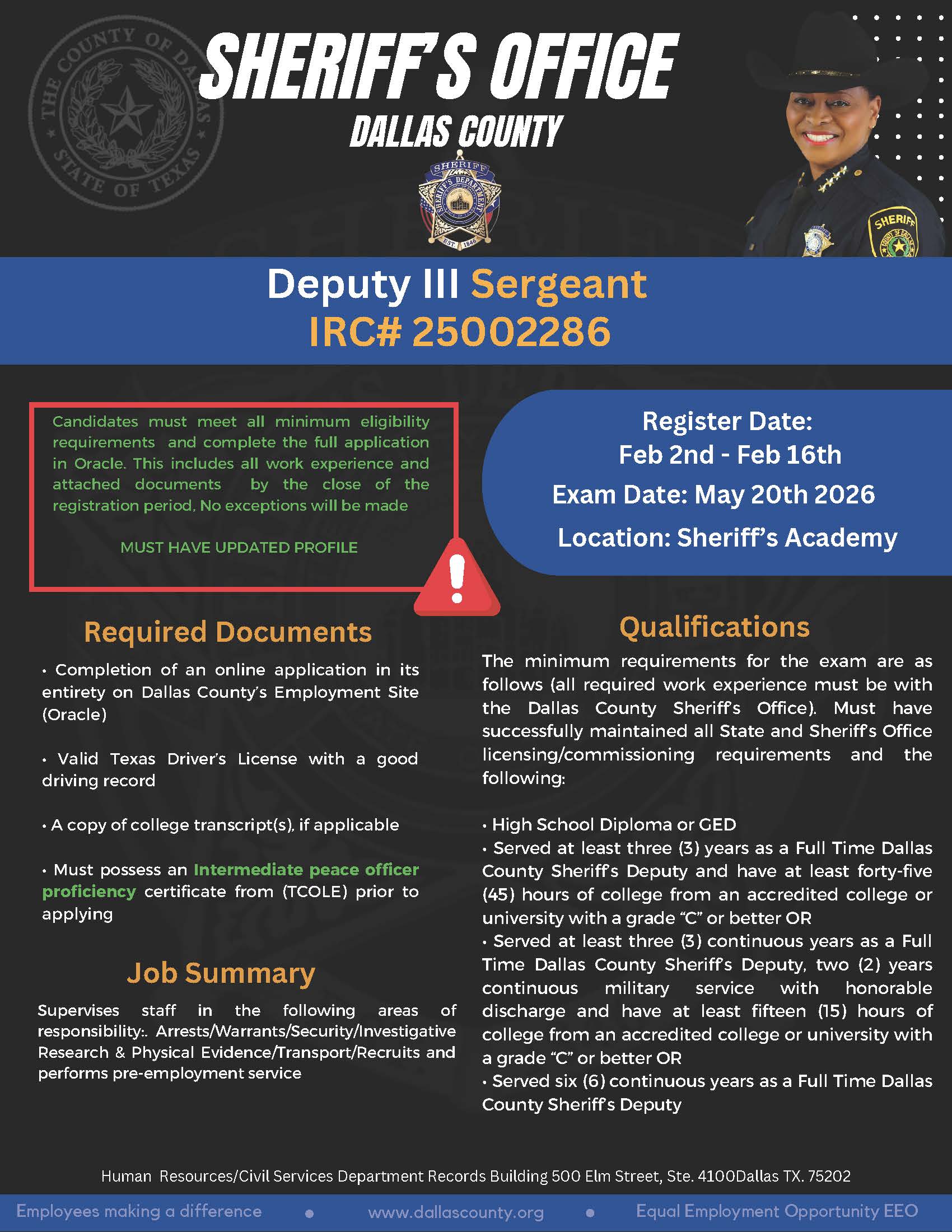 Deputy Sgt III Exam Flyer