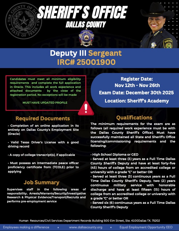 Deputy Sgt III Exam Flyer Deputy Sgt III Exam Flyer