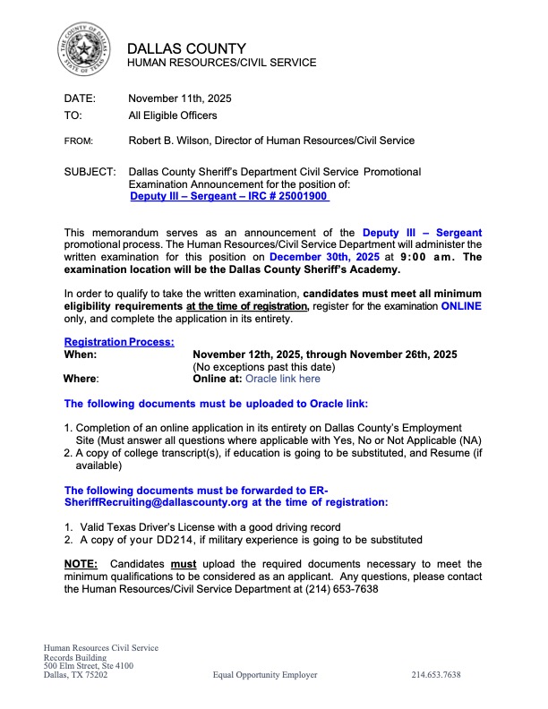 Deputy Sgt III Exam Announcement Deputy Sgt III Exam Announcement