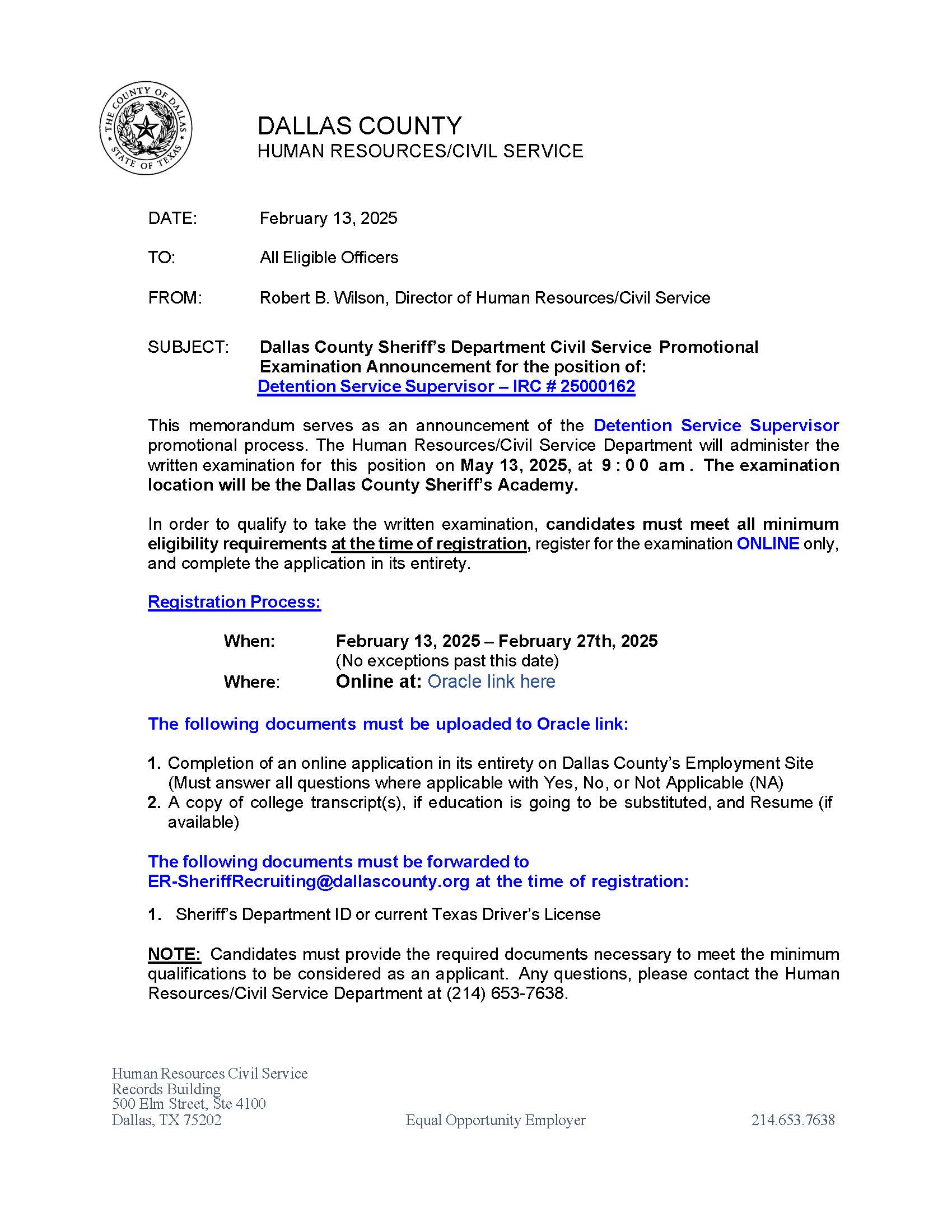 DSS Exam Announcement Image