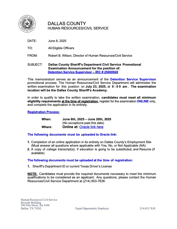 DSS Exam Announcement Image